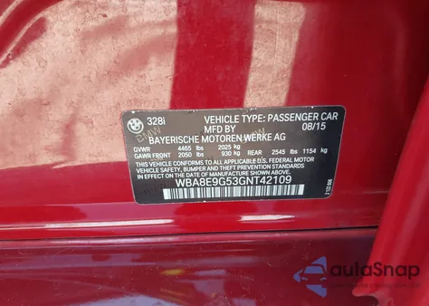 2016 BMW 328I из США, поврежденный, VIN WBA8E9G53GNT42109